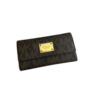 MICHAEL KORS Brown Logo Leather Clutch Wallet